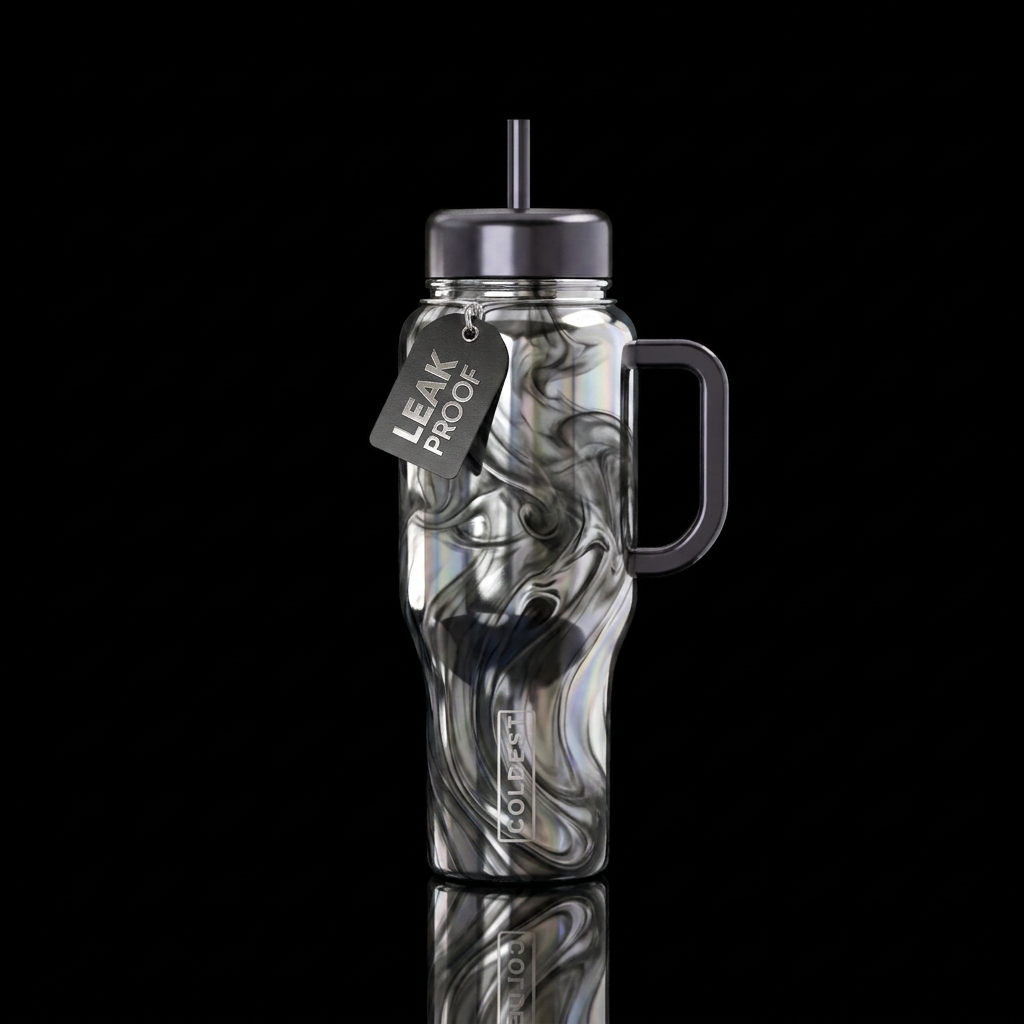 Smoke and mirrors metallic water bottle design