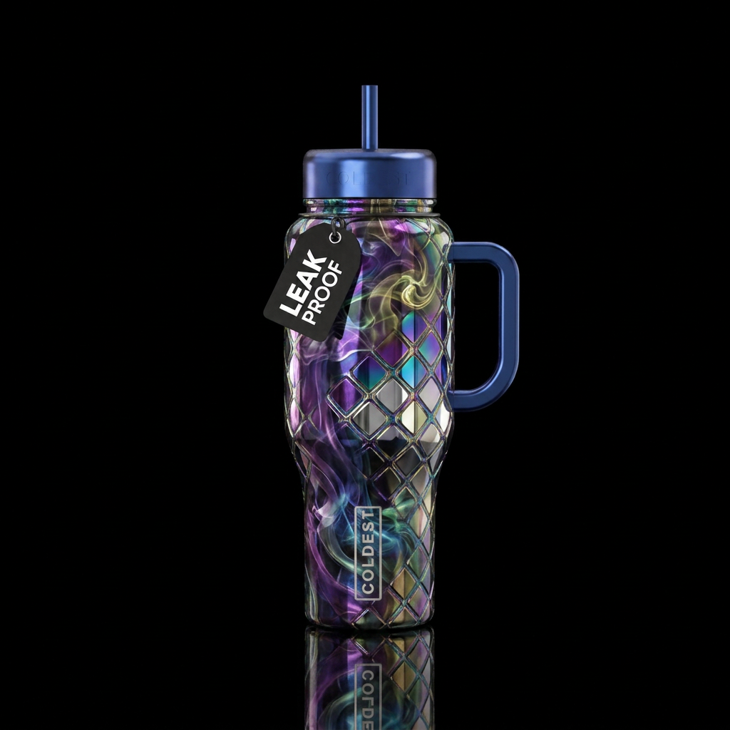 Smoke and mirrors metallic water bottle design