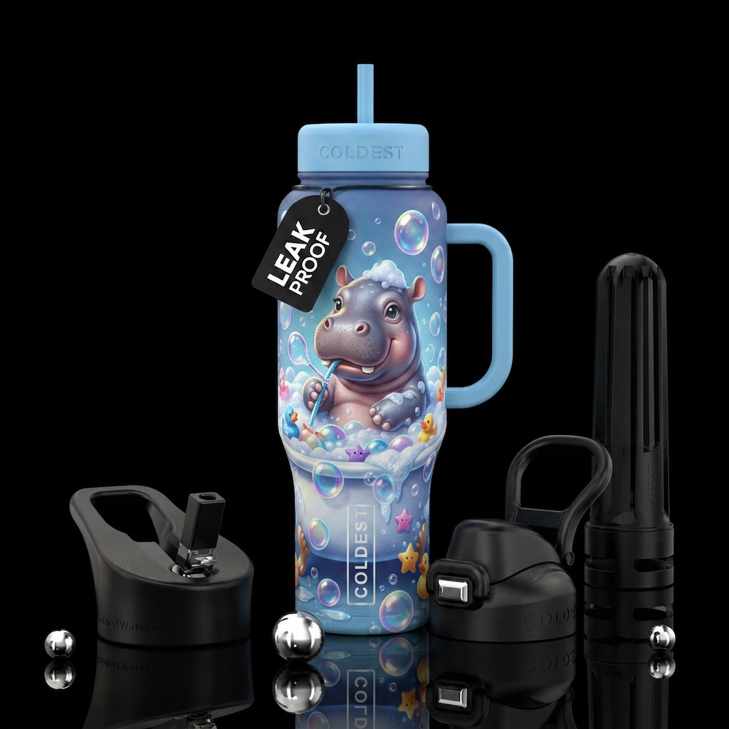 Baby hippo bubble bath, playtime water bottle design