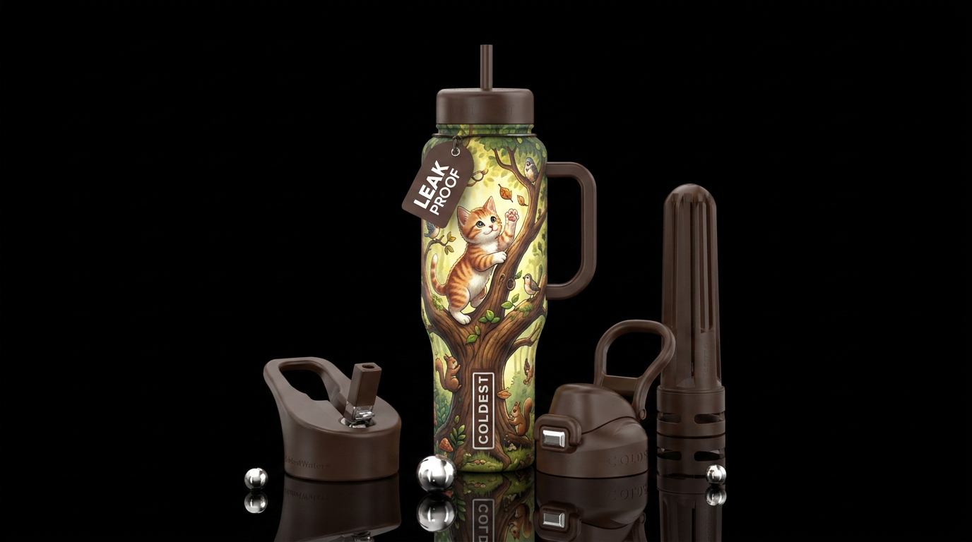 Kitten in tree, playing, texture water bottle design