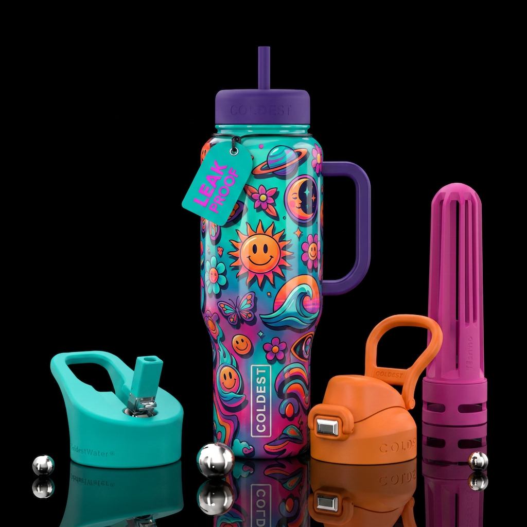 Happy days, glowie, shadow water bottle design