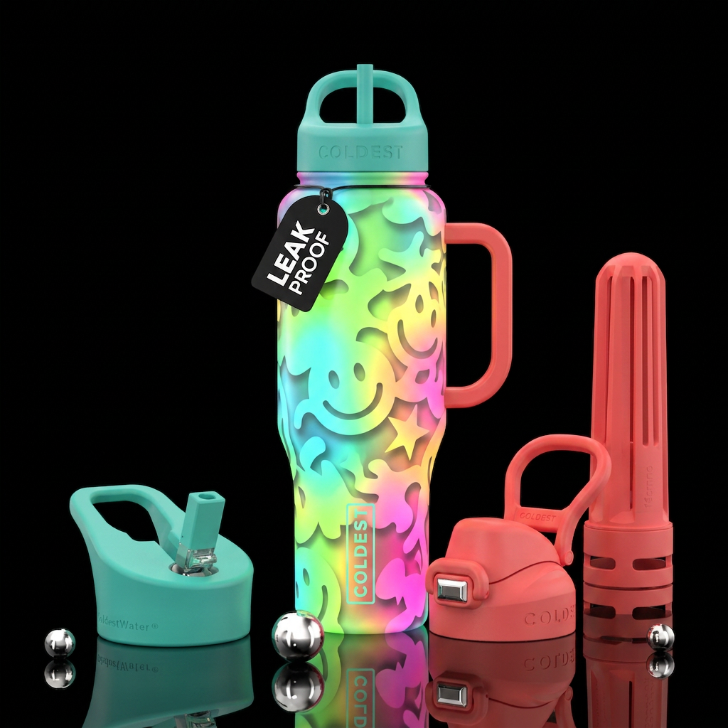 Happy days, glowie, shadow water bottle design