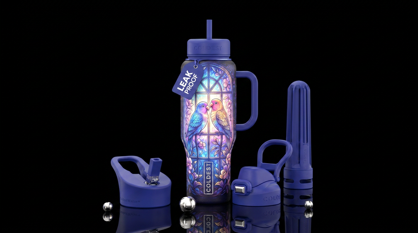Beautiful, glowie  love birds in the window water bottle design