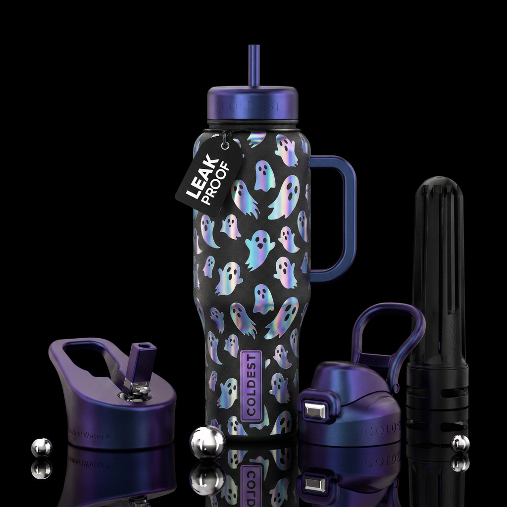 Holographic ghost, Colorful water bottle design