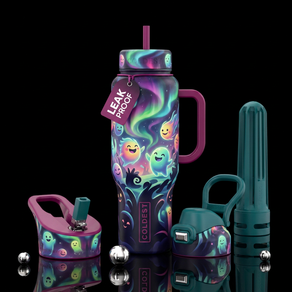 Happy days, glowie, shadow water bottle design