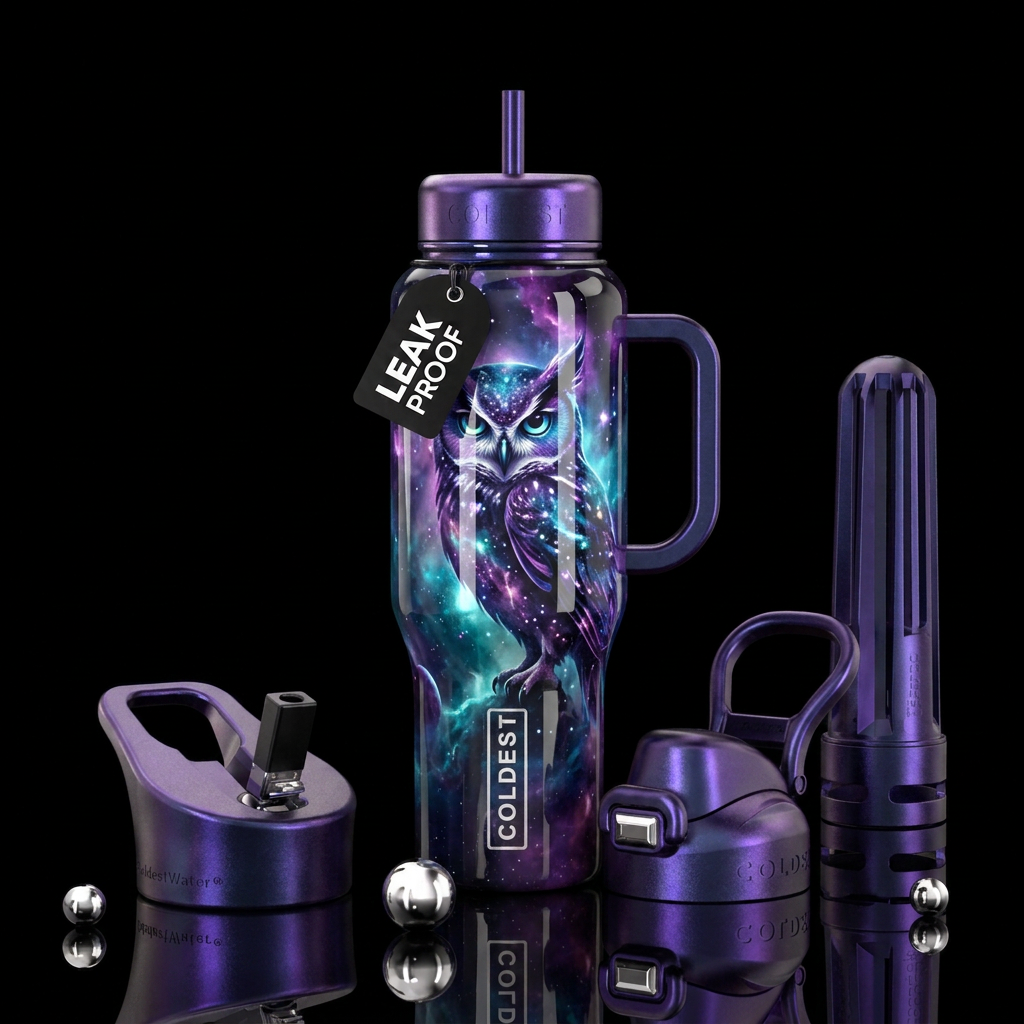 Galaxy Owl, beautiful colors, shiny, water bottle design