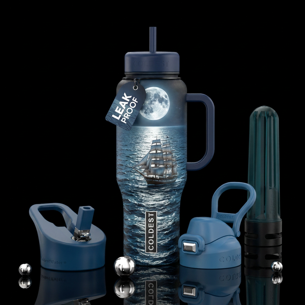 Moon on the water, A ship, beautiful water bottle design