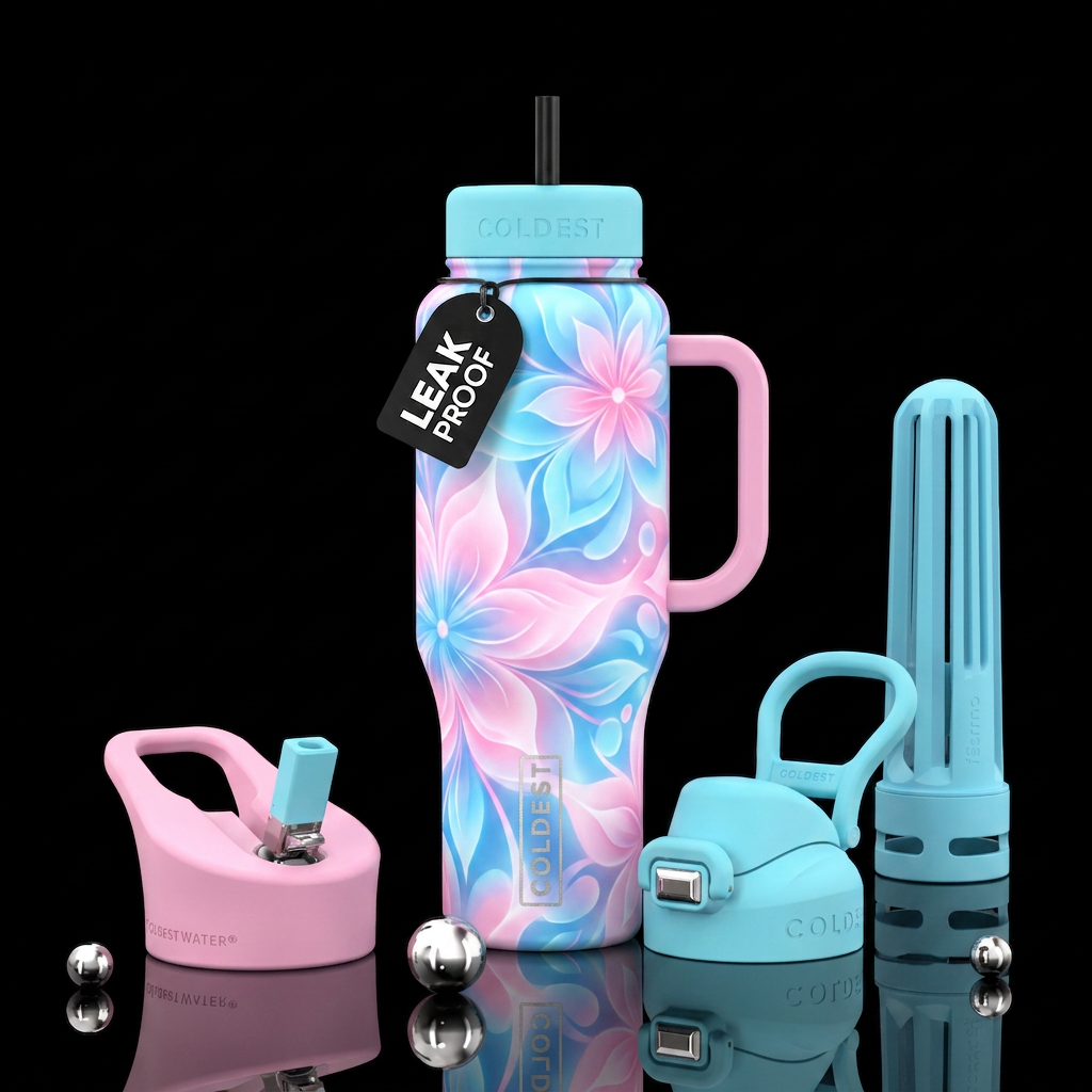 Cotton Candy glowy floral water bottle design
