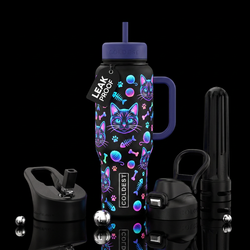 Glowie lines cat , ears, whiskers, bones & fluffy ... water bottle design