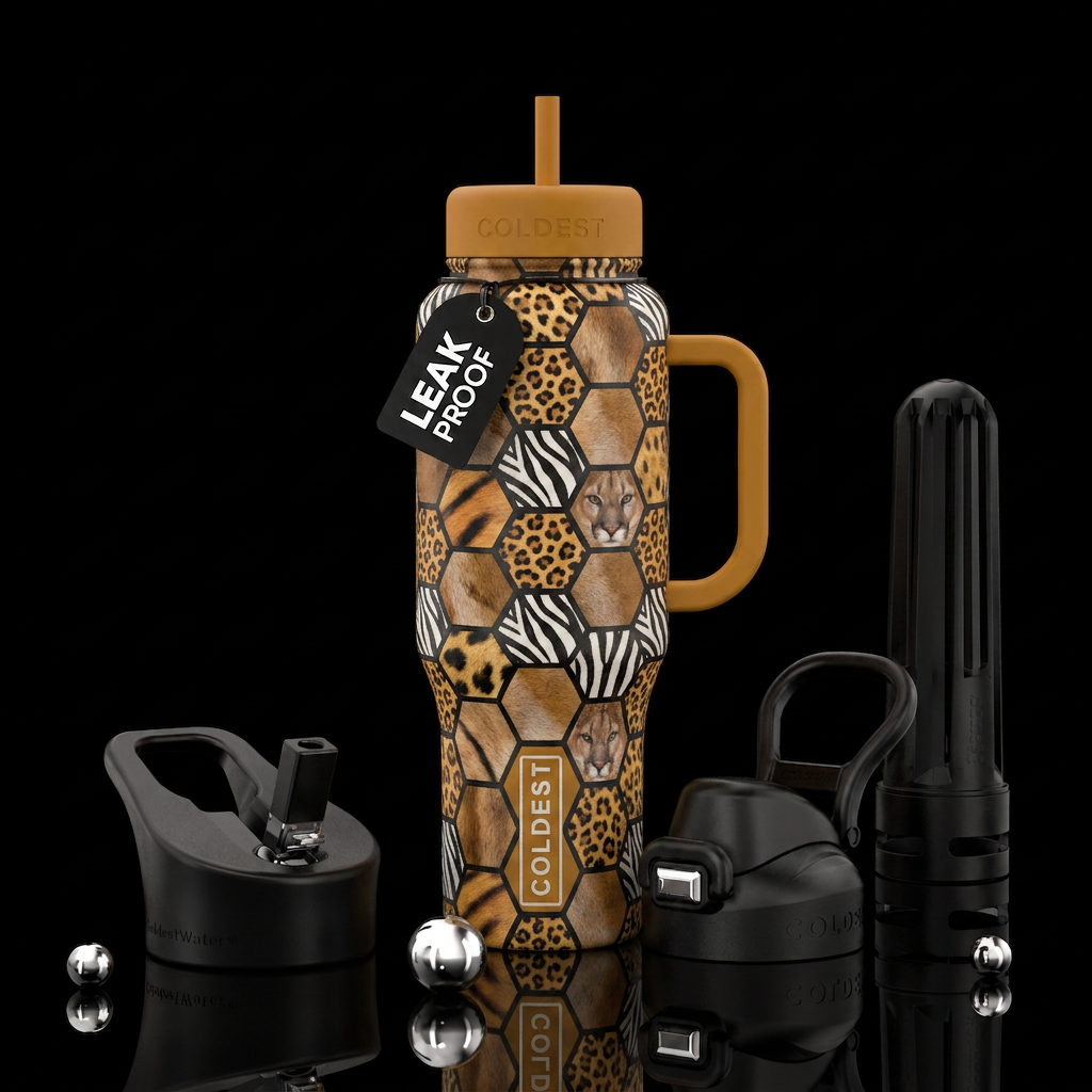 Hexagon leopard cow zebra cougar water bottle design
