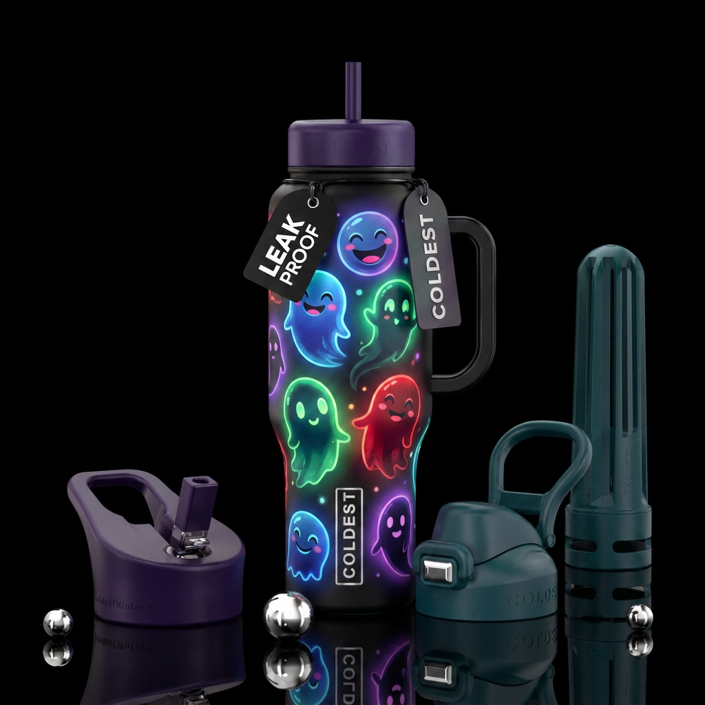 Happy days, glowie, shadow water bottle design