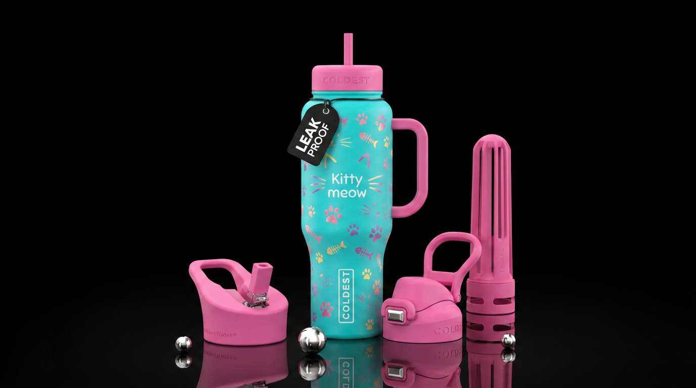 Kitty meow, vibrant water bottle design