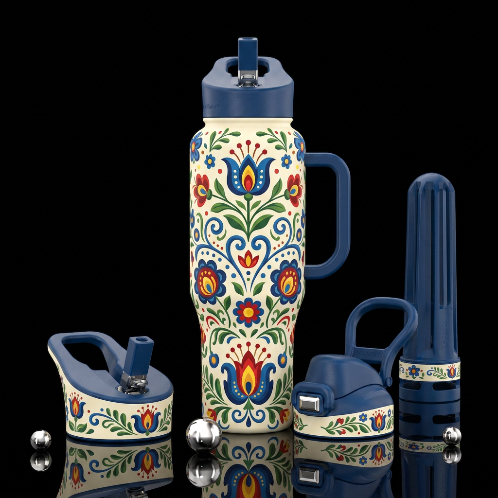 Swedish, floral,  beautiful water bottle design