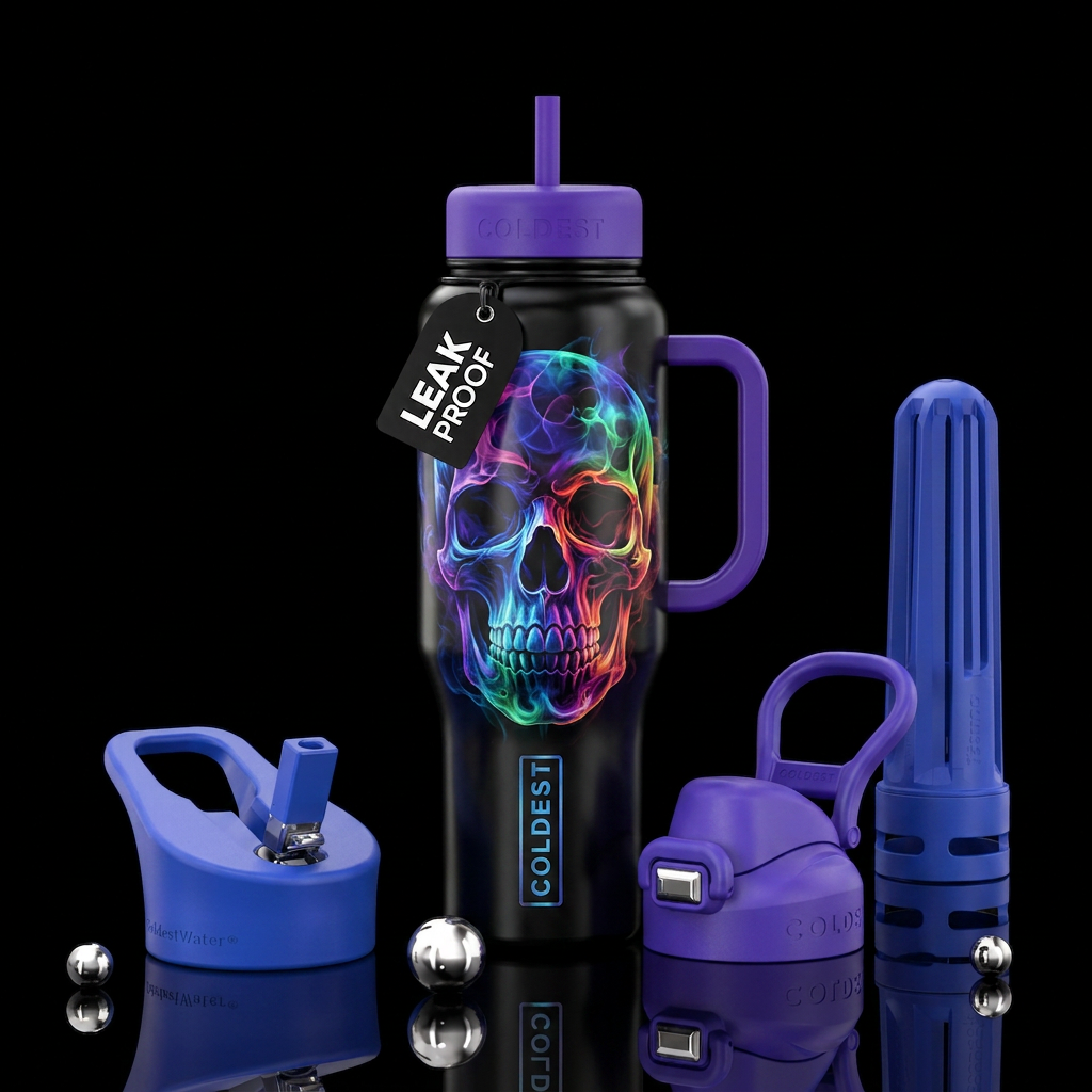 Smokey skull water bottle design