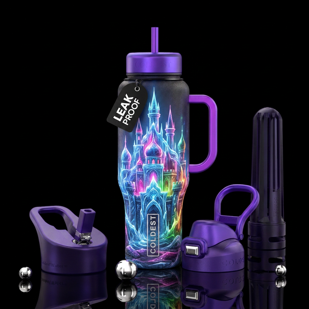 Water castle, glowie,  vibrant water bottle design