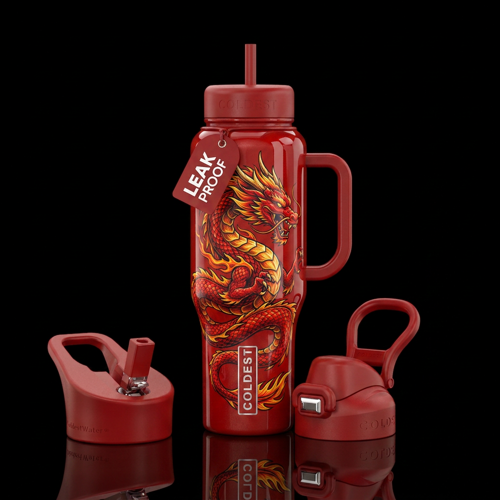 Red dragon water bottle design