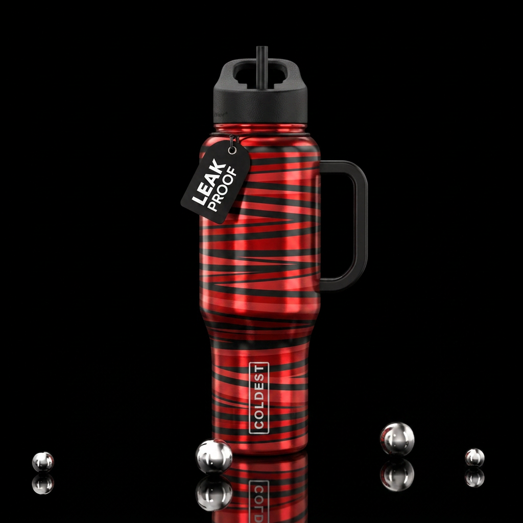 Red & black horizontal, shine water bottle design