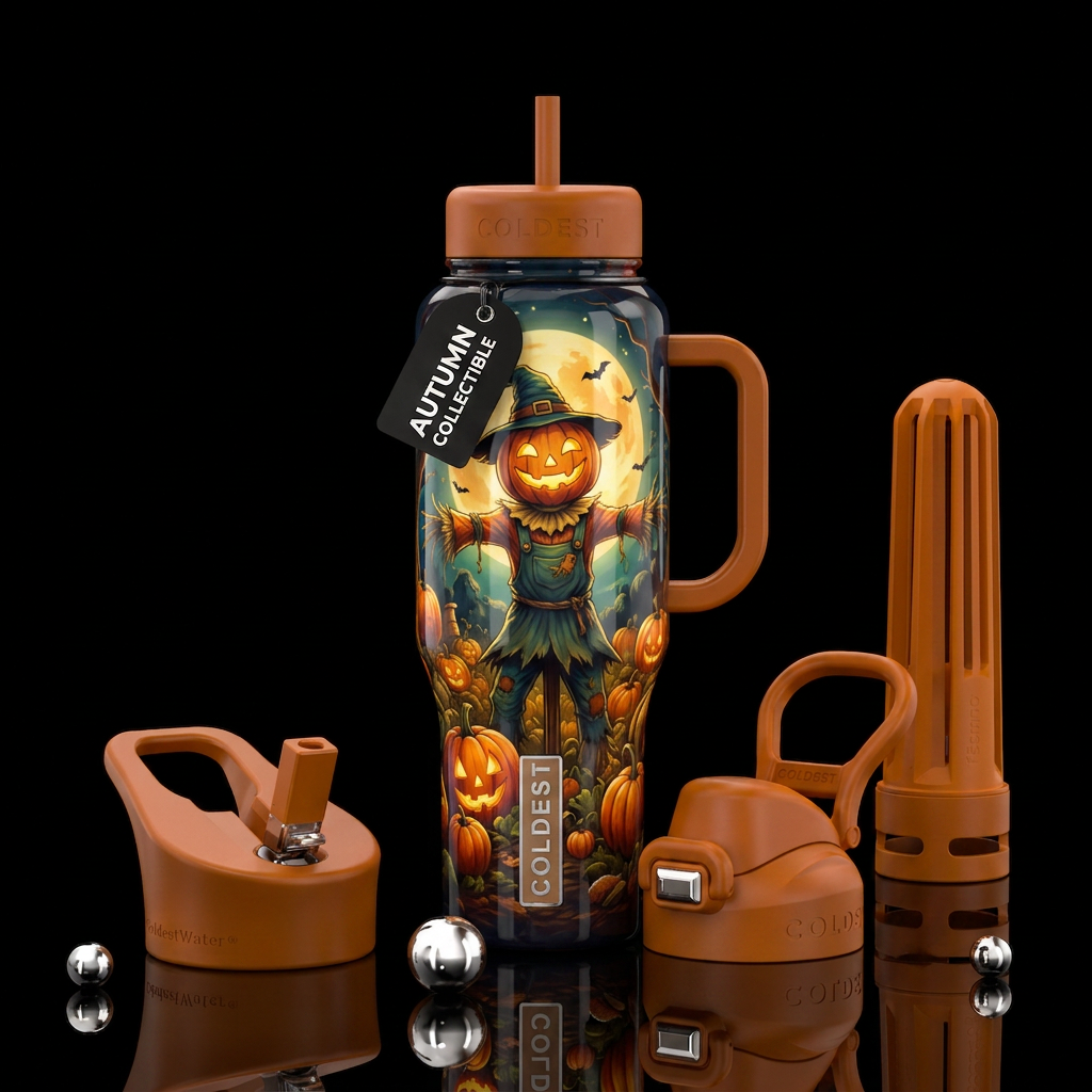 Pumpkin patch, scarecrow,  shine water bottle design