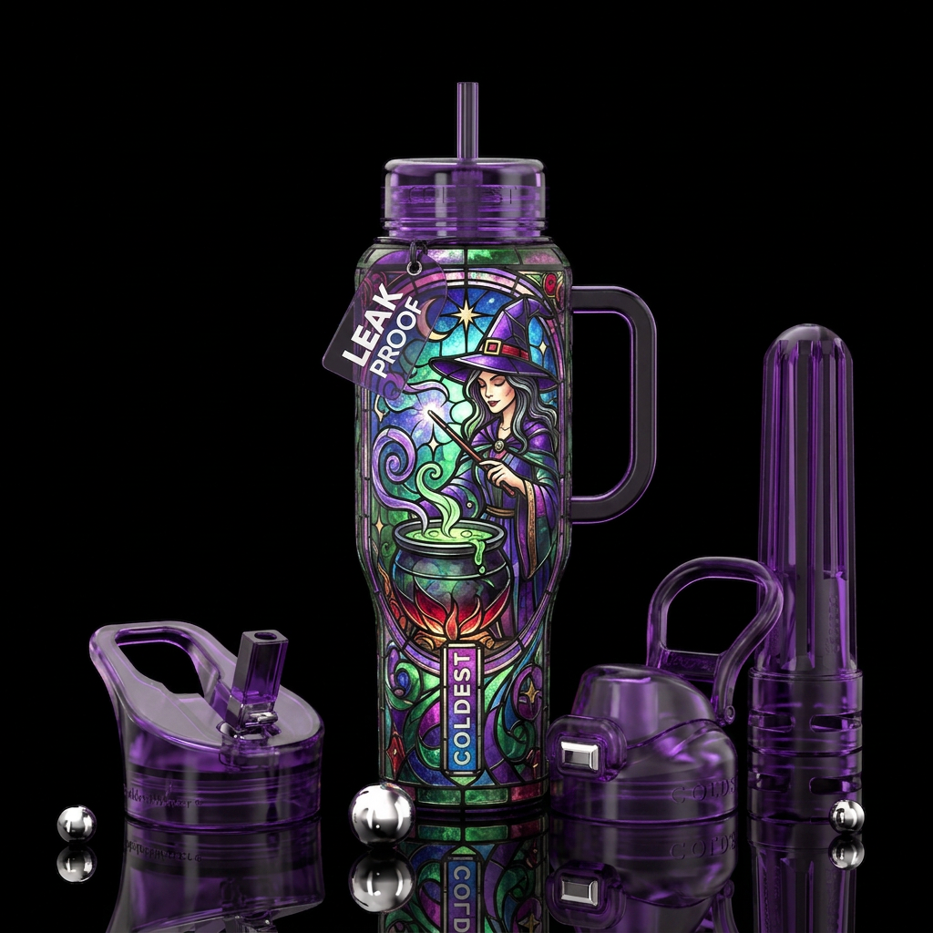 Witch, Potion, shine, stained glass water bottle design