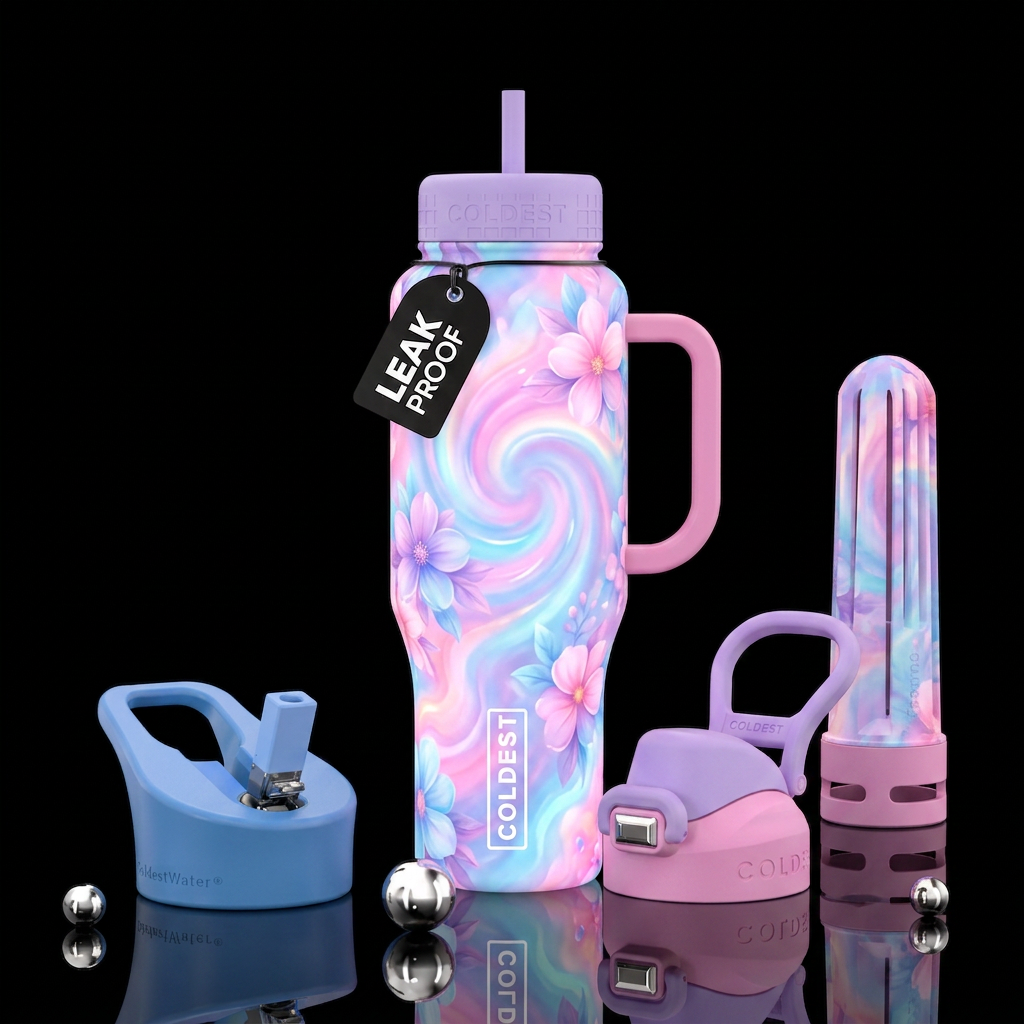 Cotton Candy floral, glowy water bottle design