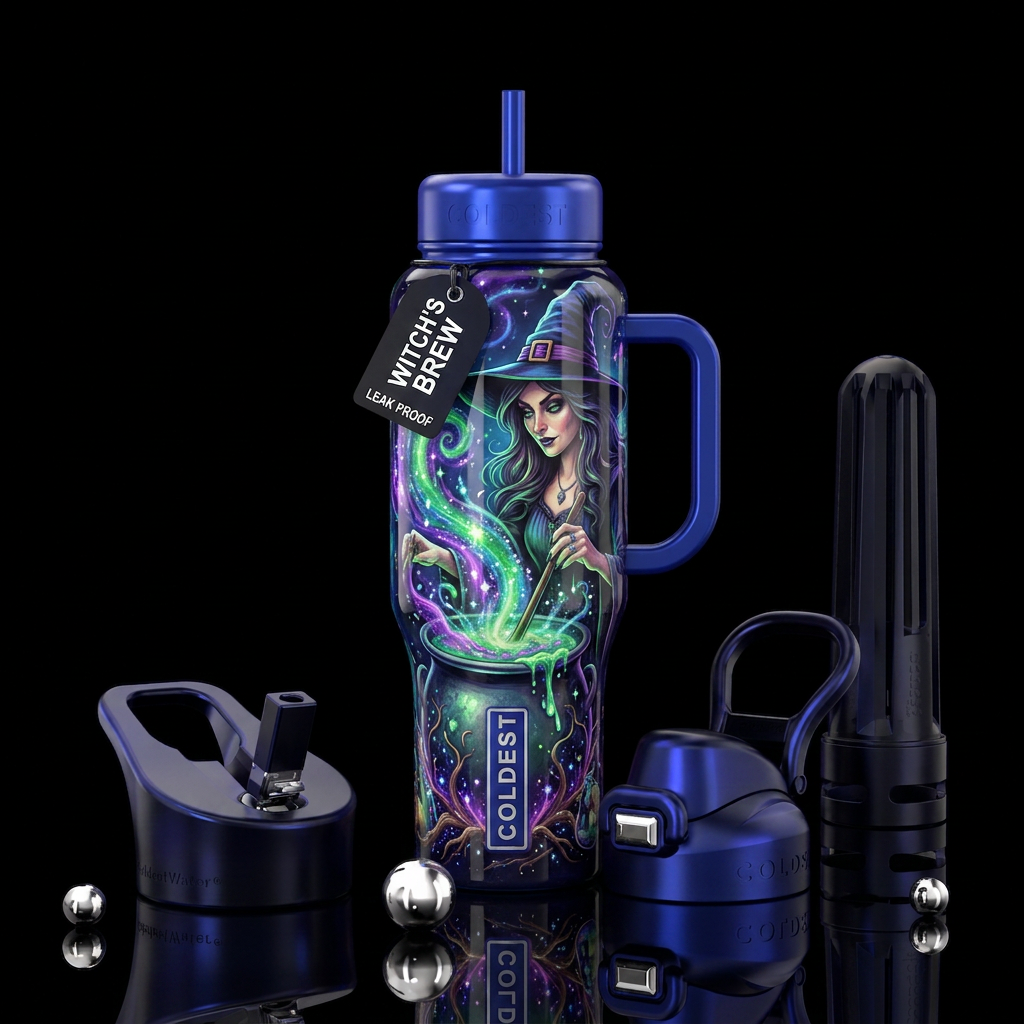 Witch & magical potion, shiny water bottle design