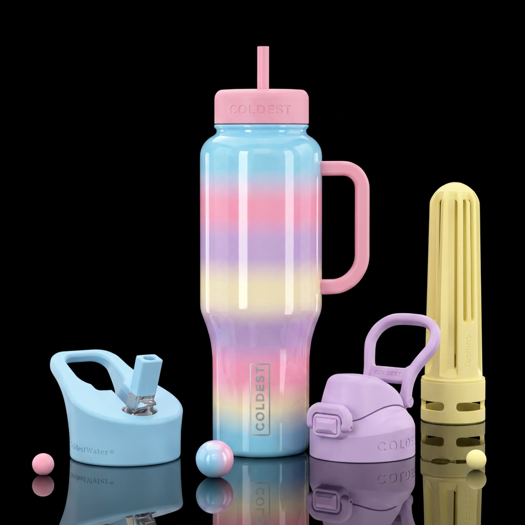 Cotton candy colors horizontal shiny water bottle design