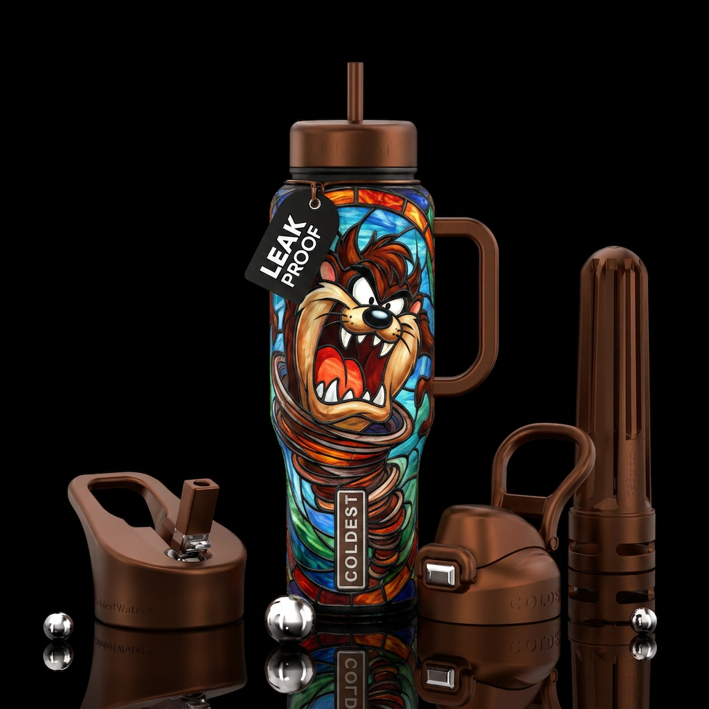 Taz mania devil, vibrant,, stained glass water bottle design