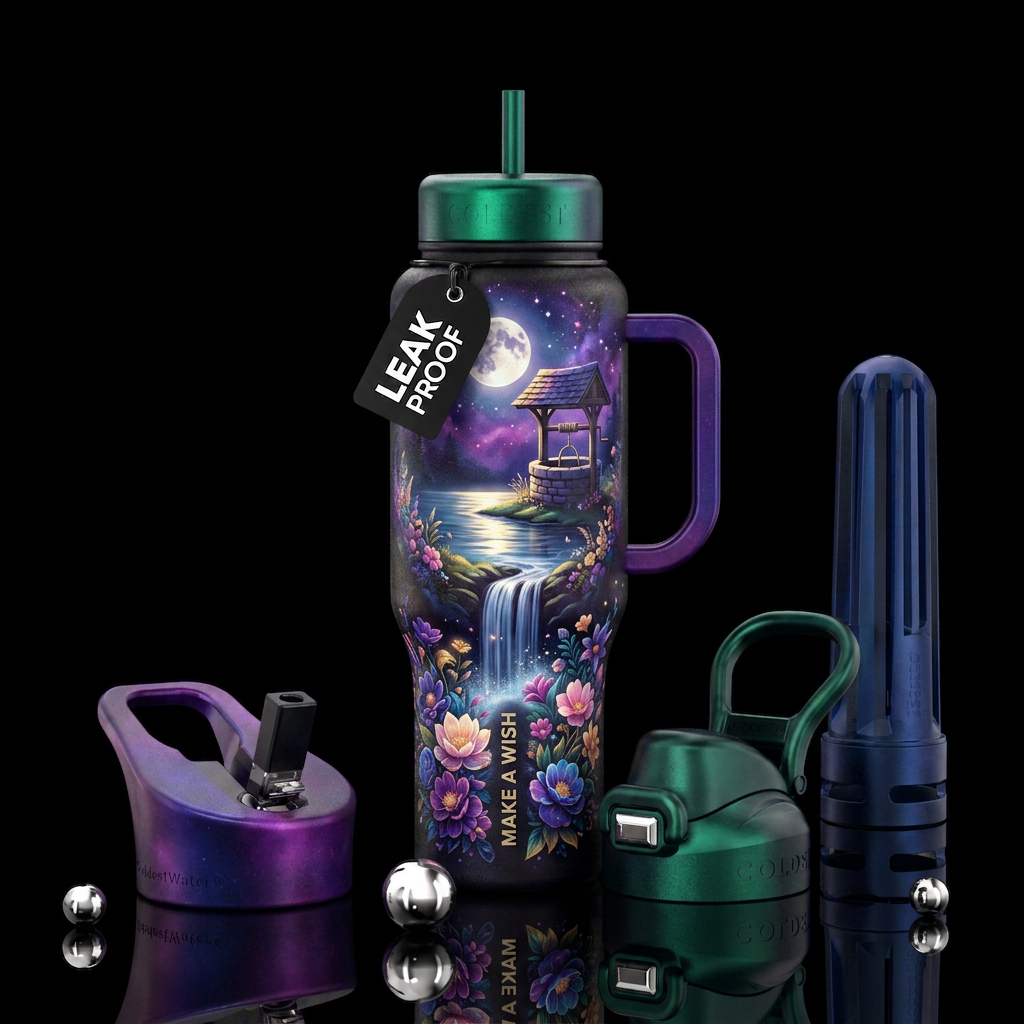 Make a wish, moonlight, well, waterfall, floral, s... water bottle design