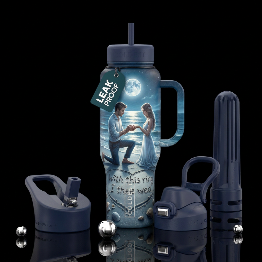 Man & Woman, With this ring I thee wed,  beach, mo... water bottle design