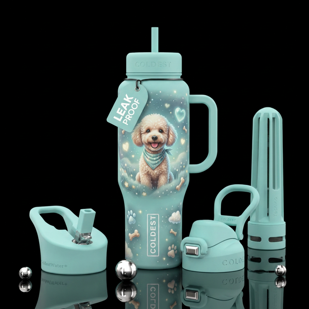 1 happy Poodle, bandana, cute,, dreamy water bottle design