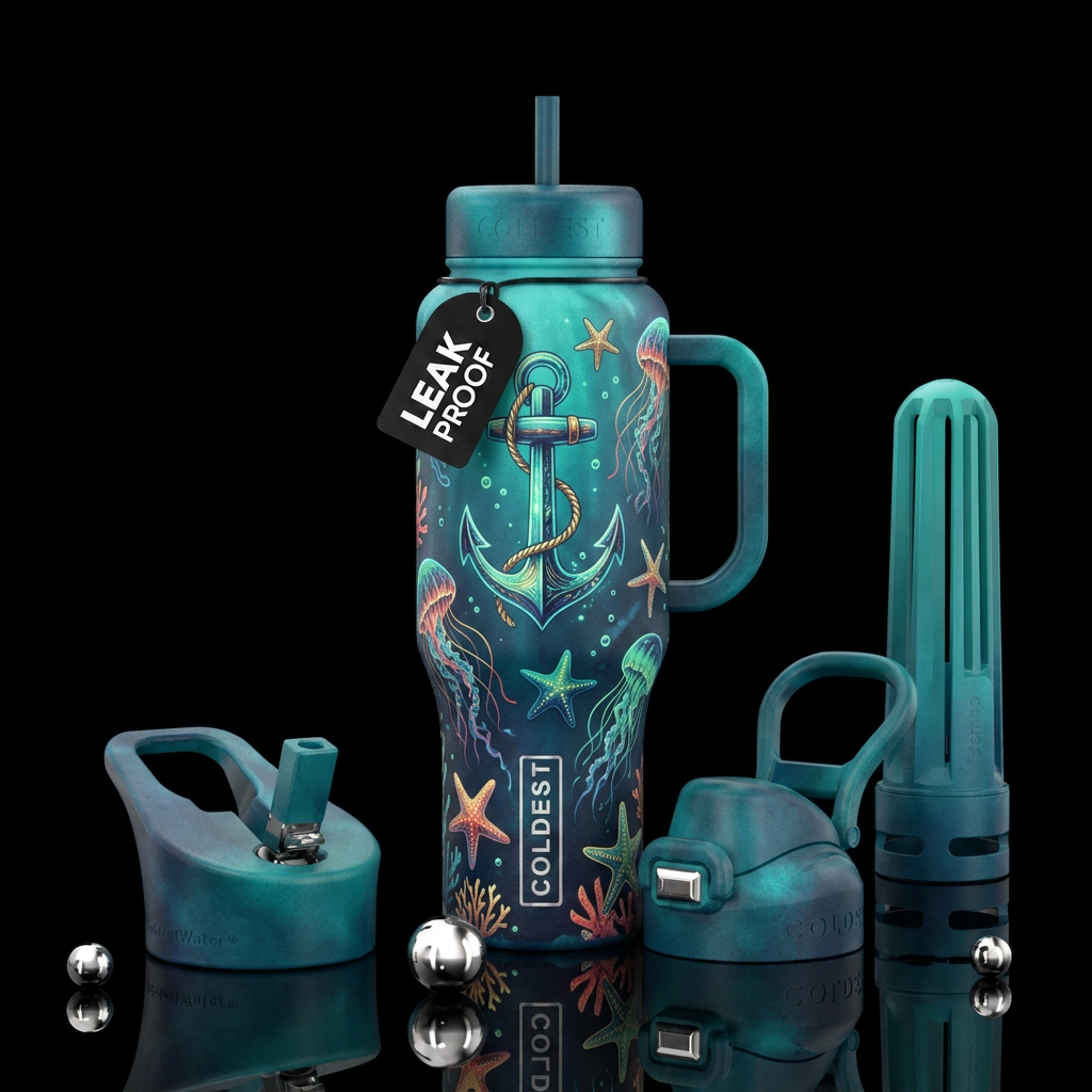 Anchor, jellyfish,  & Starfish, dreamy water bottle design