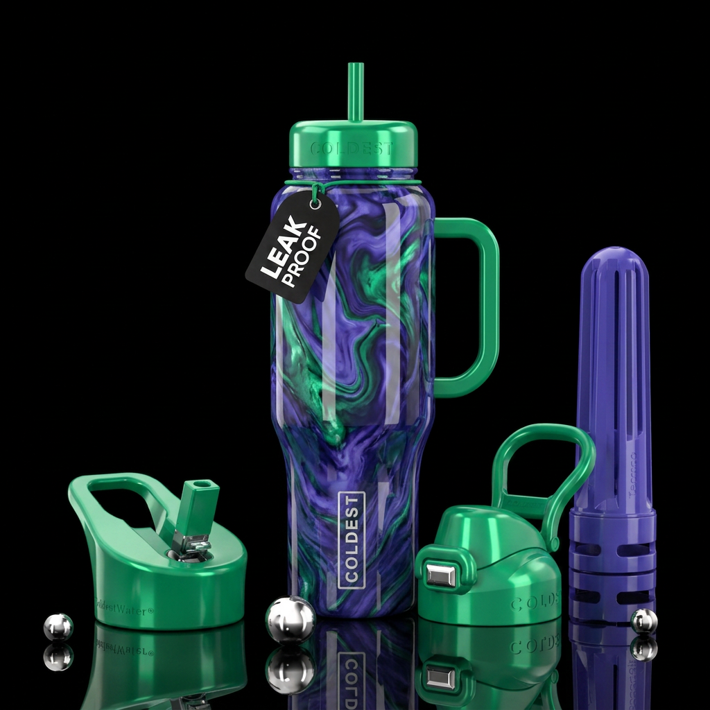 Blurple & Emerald green marble shiny water bottle design