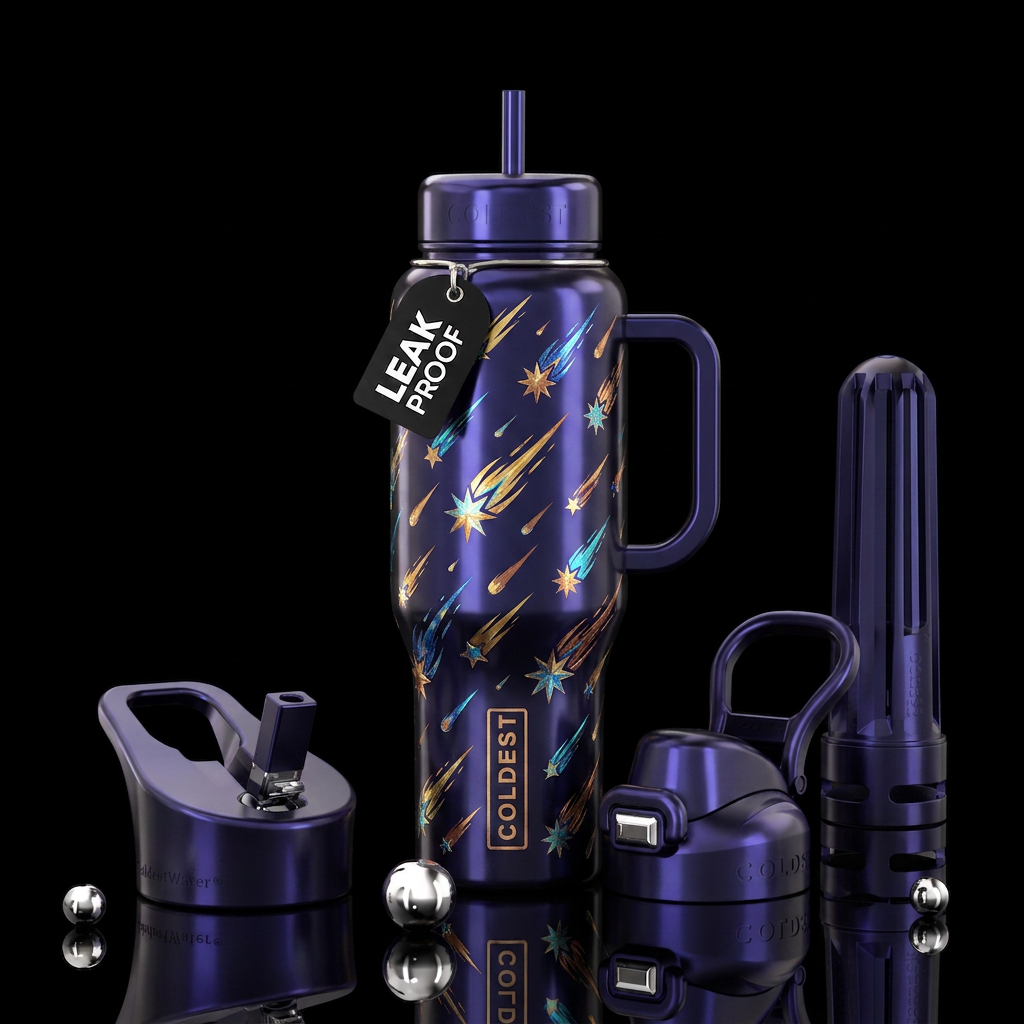 Falling star, vibrant,  shiny water bottle design