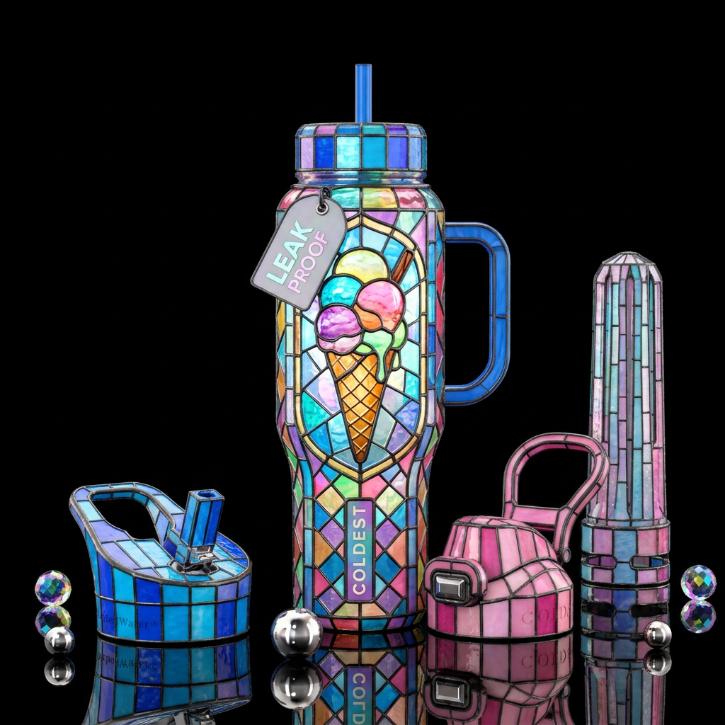 Ice cream cone, stained glass water bottle design
