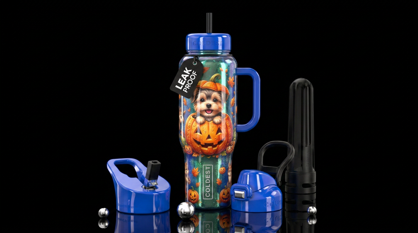 Dog in a pumpkin,  cute, shiny, dreamy water bottle design