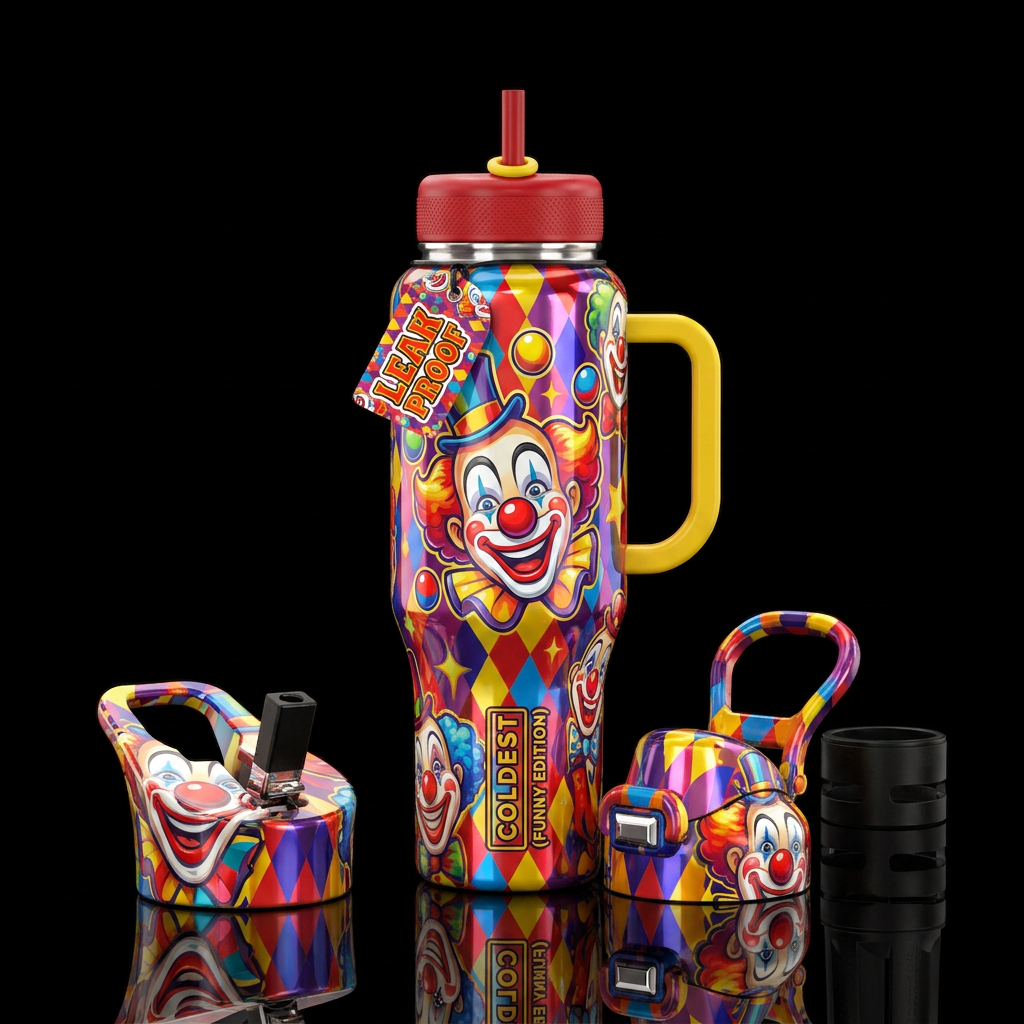 Clown, funny, shiny water bottle design