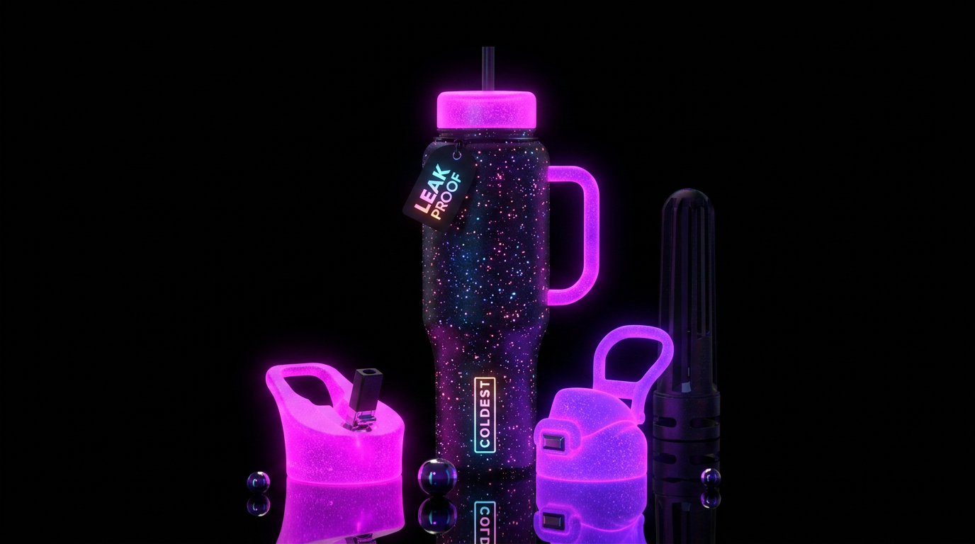 Happy days, glowie, shadow water bottle design