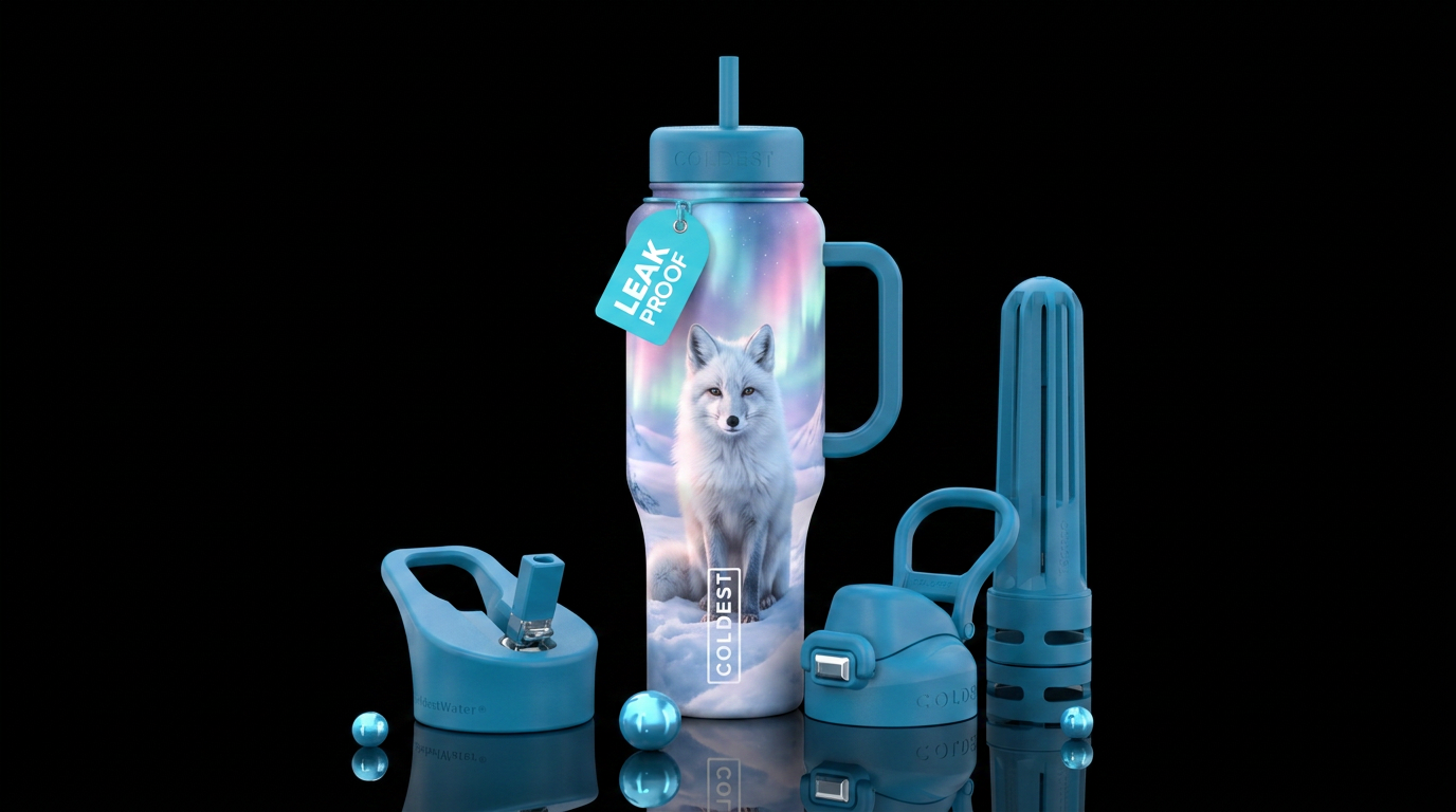 Arctic fox, beautiful background, water bottle design