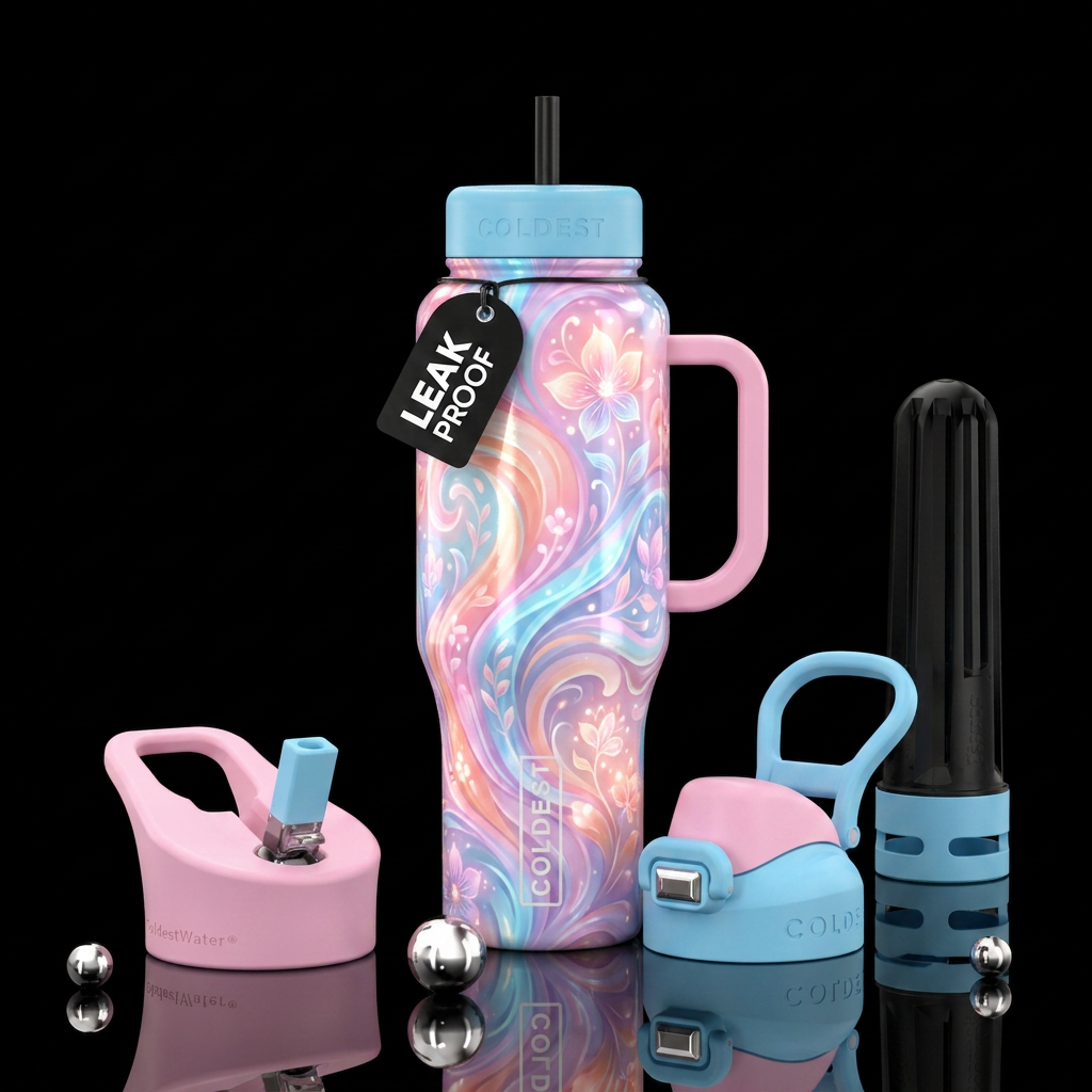 Cotton Candy glowy floral, shiny water bottle design