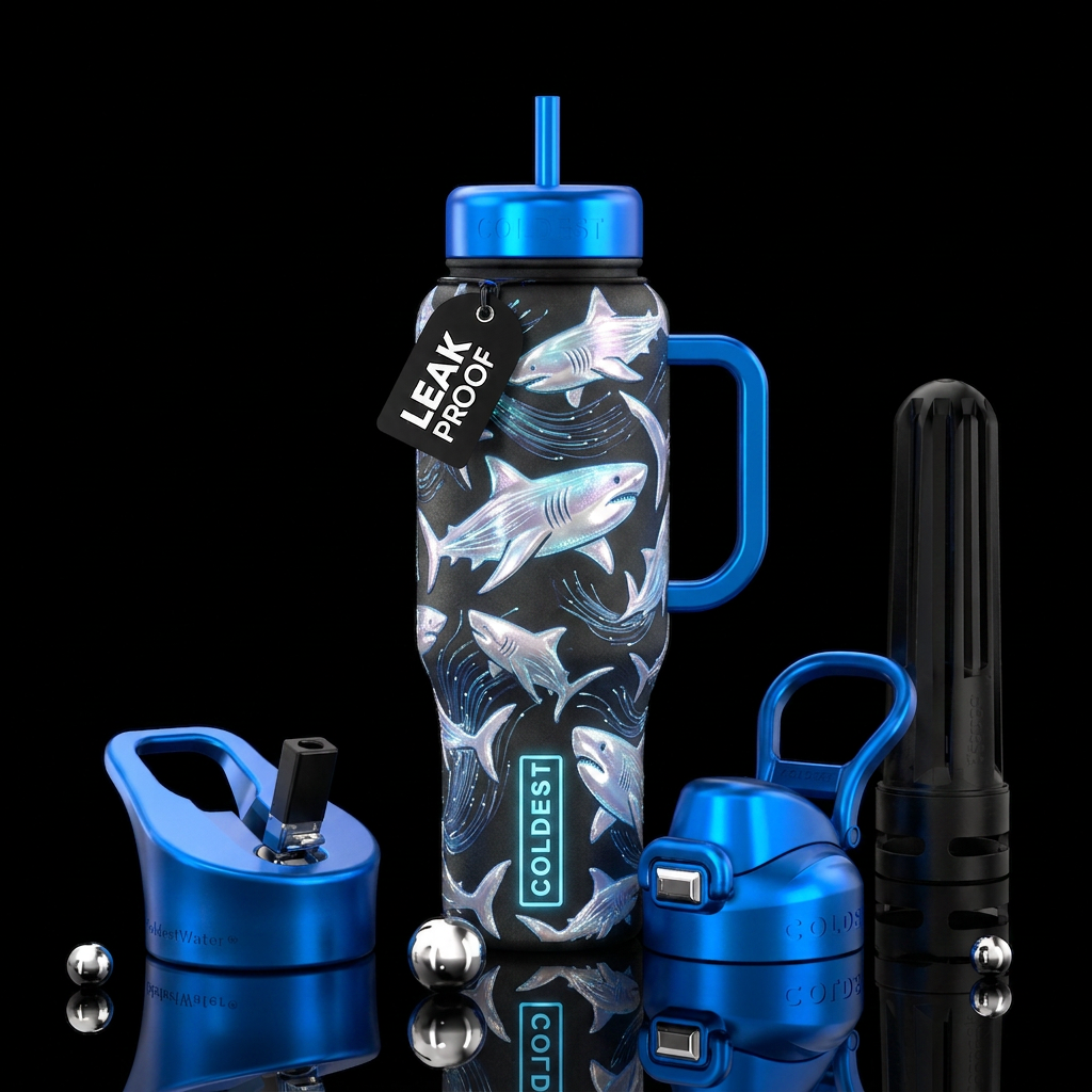 Little glowie sharks, textured,  shiny water bottle design