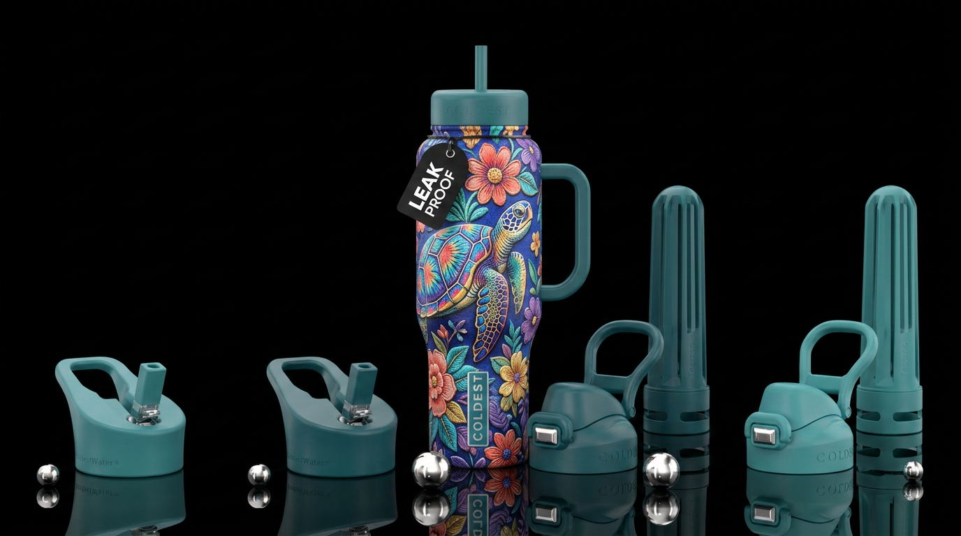 Shiny sea turtle,  Floral, textured,  vibrant water bottle design