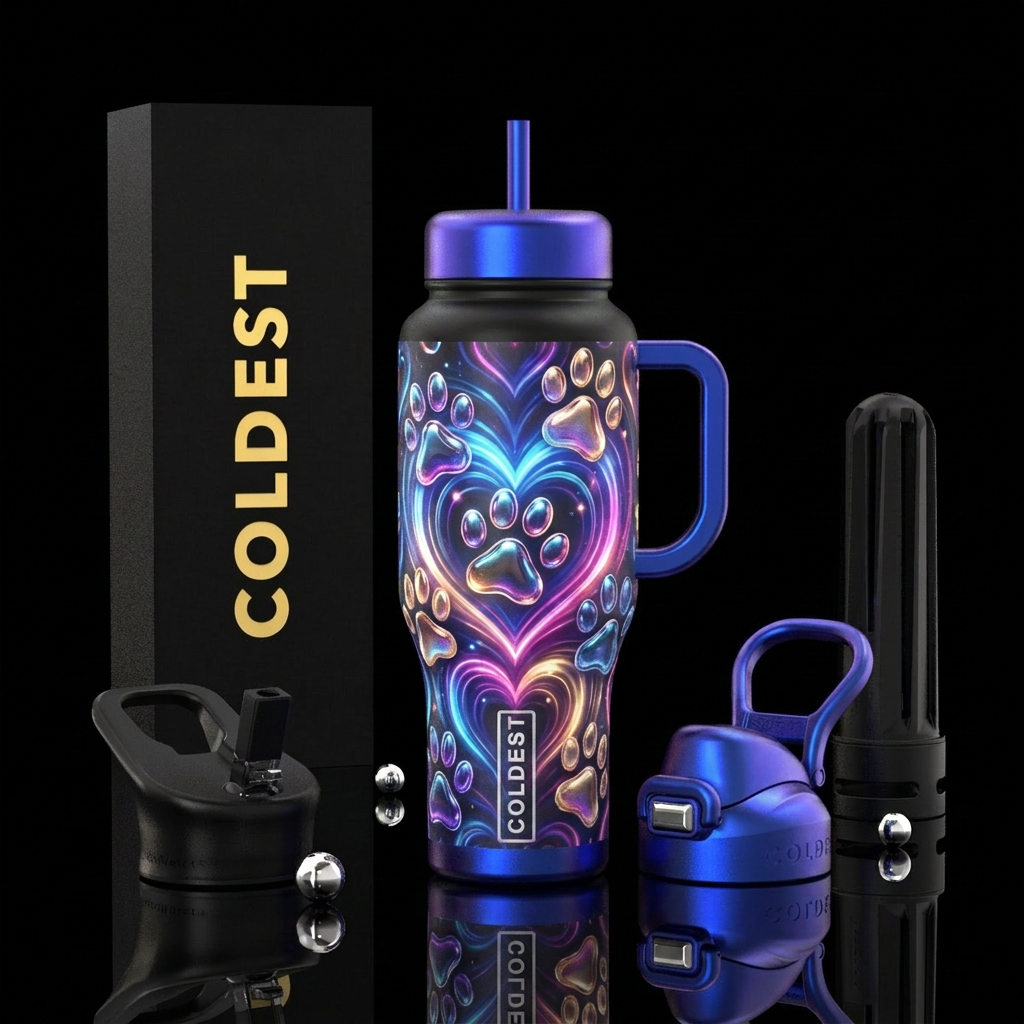 Paw prints all over the heart, glowie beautiful de... water bottle design