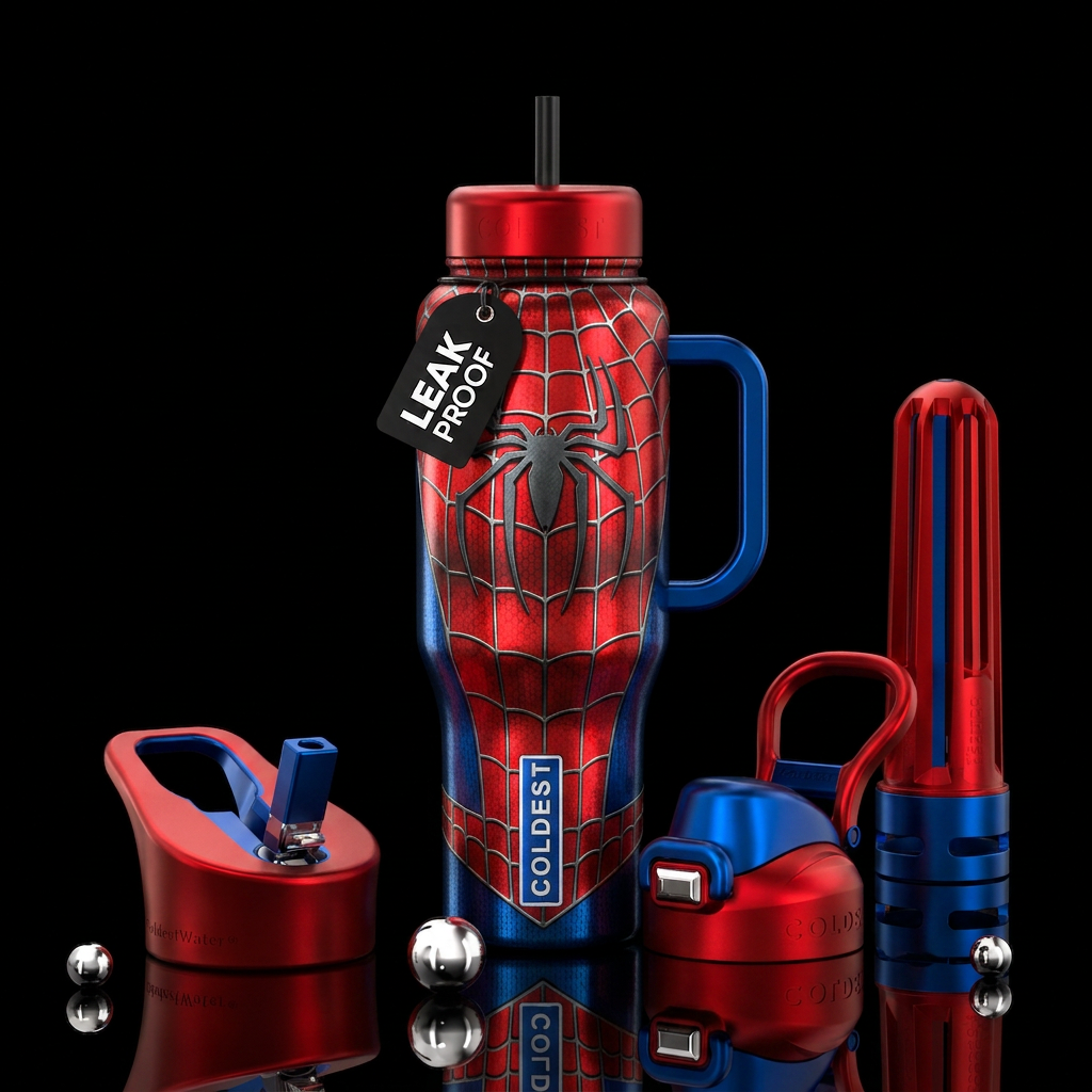Spider-Man,  Vibrant,  shiny water bottle design