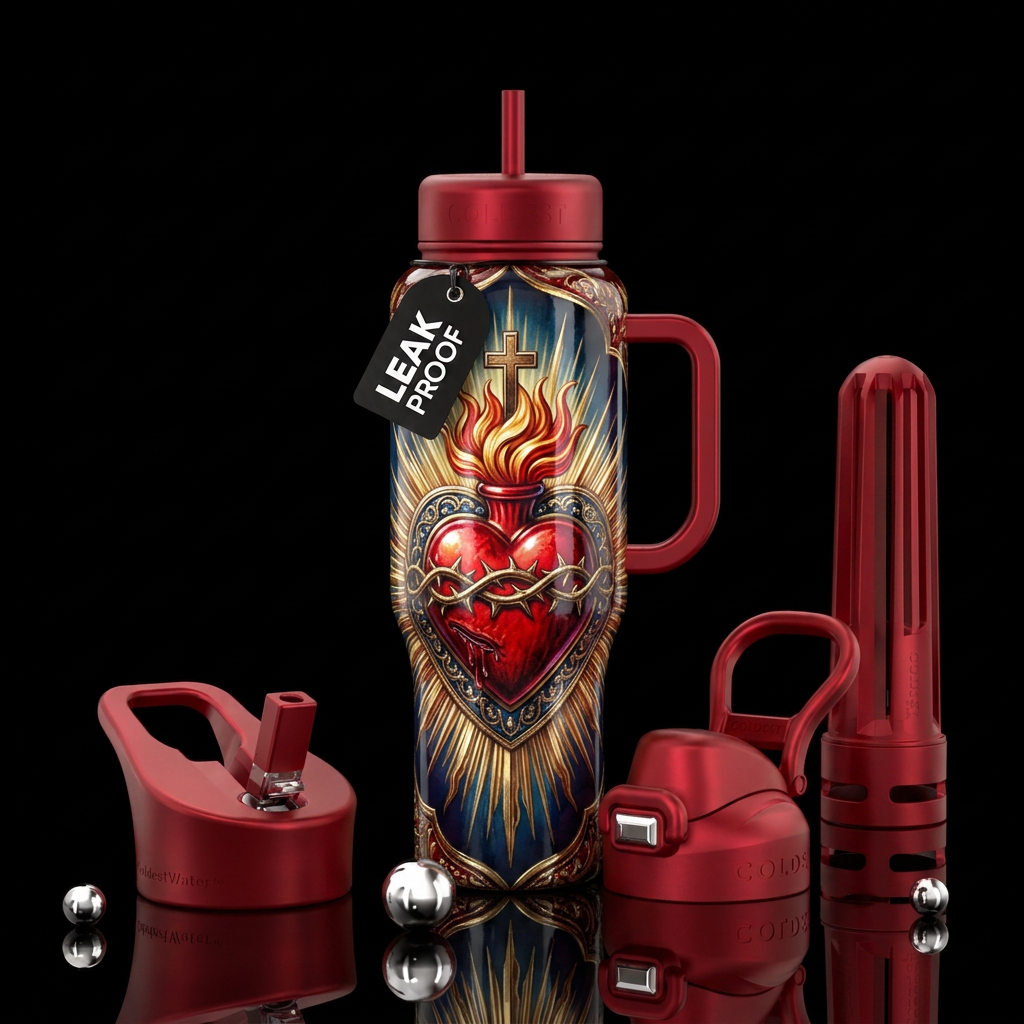Sacred heart, shiny water bottle design