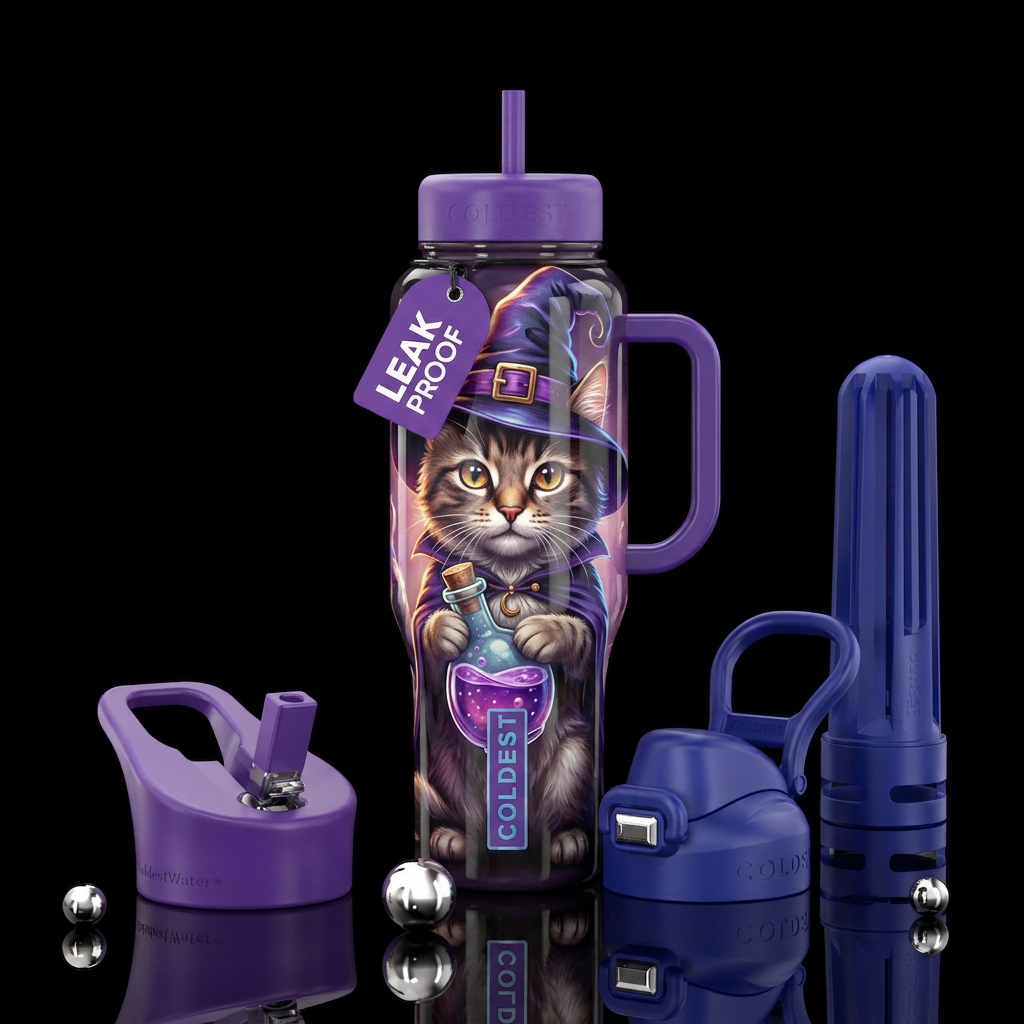 Shiny Witch kitty, hat, potion water bottle design