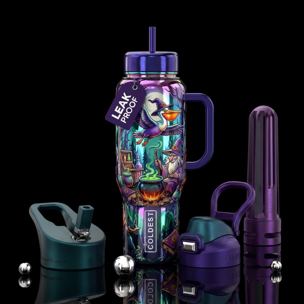 Shiny Witch pelican, water bottle design