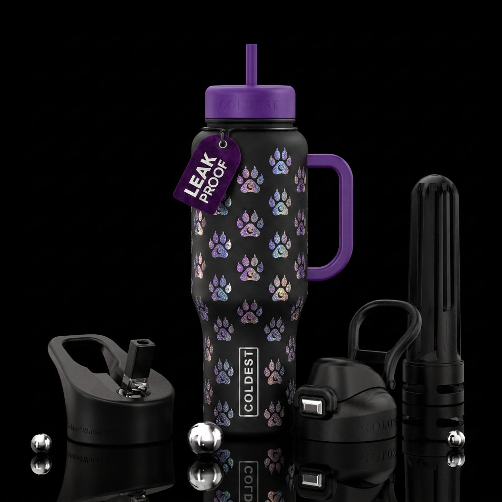 Shiny Witchy paw Prints water bottle design