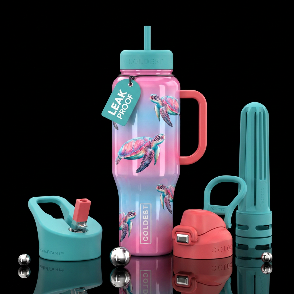 Shiny cotton candy horizontal, matching sea turtle water bottle design