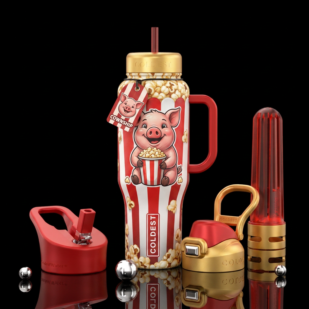 Popcorn box, shiny, A pig water bottle design