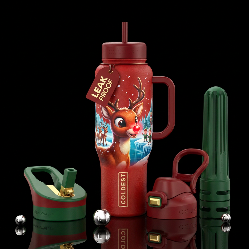 Rudolph vibrant water bottle design